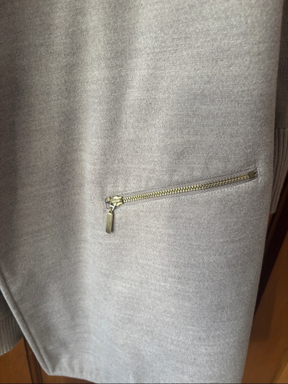 Chico's Taupe Knit Open-Front Coatigan with Gold Zippers - Picture 4 of 9